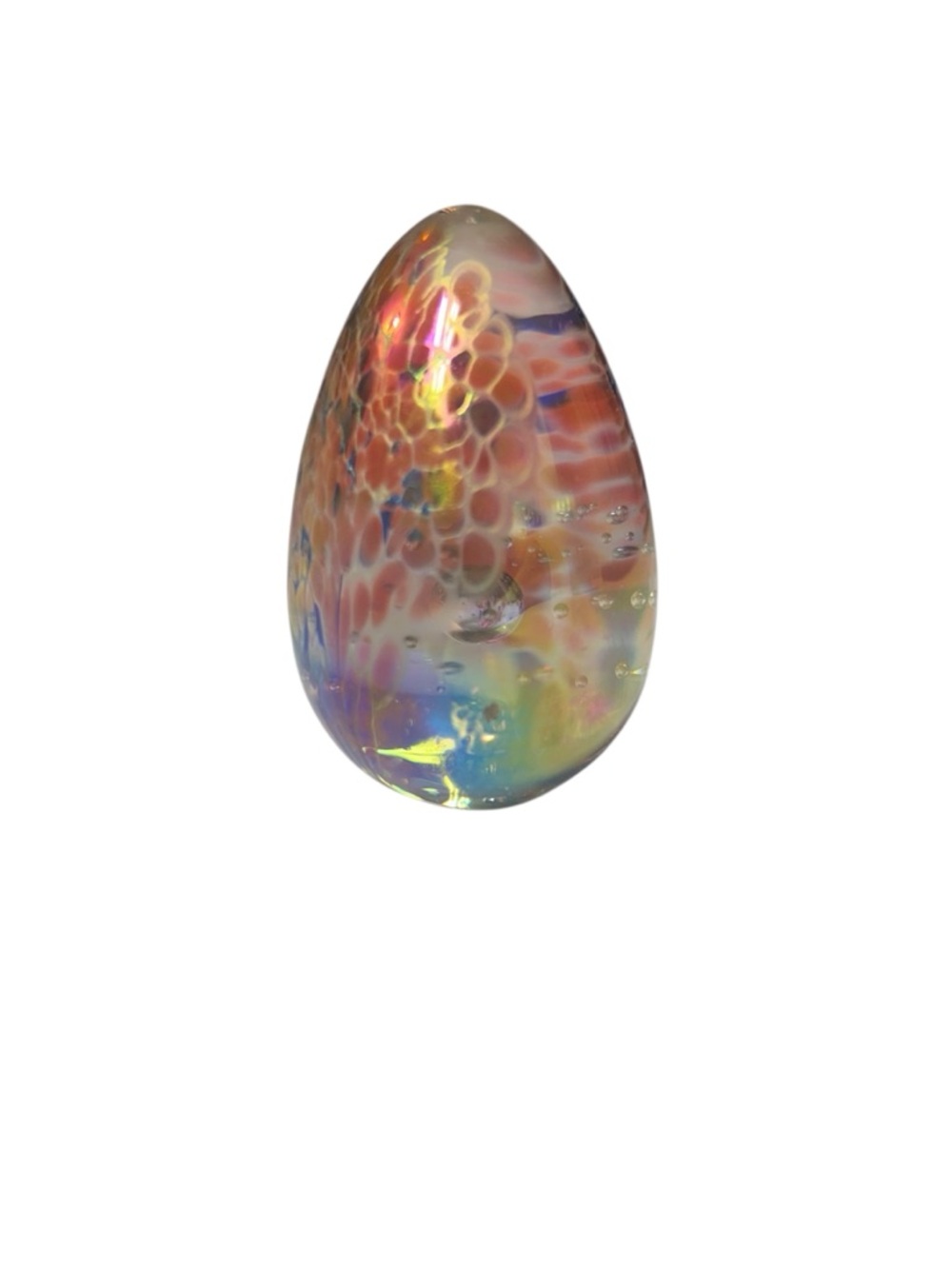 Iridescent Multicolor Glass Egg Paperweight